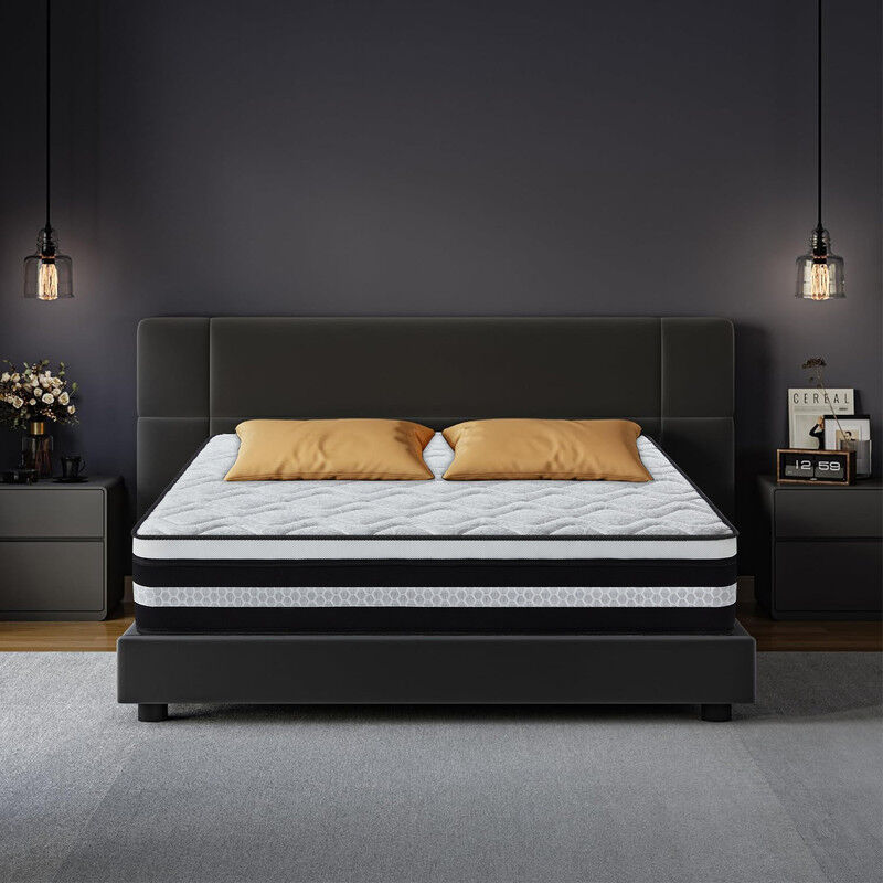 Matelas 160x200 cm épaisseur 28cm Yidatong Premium - Hybride: Ressorts ensachés Mousse à mémoire de forme Latex, fermeté modérée, 7 Zones, Respirant,