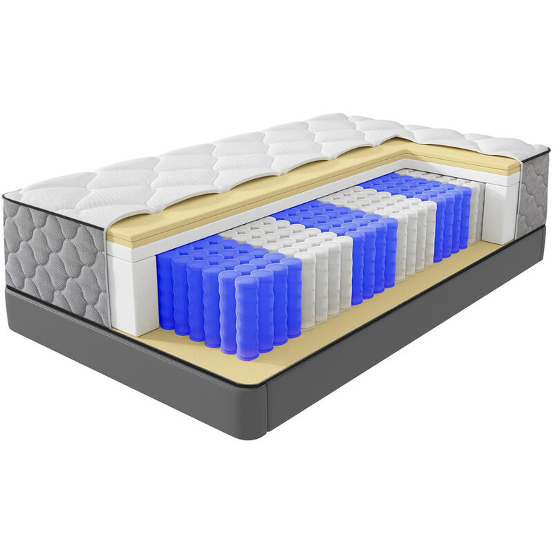 Yidatong - Matelas 90x190 cm épaisseur 25cm Premium - Hybride: Ressorts ensachés Mousse à mémoire de forme Latex, fermeté modérée, 7 Zones,