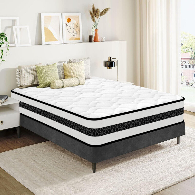 Matelas 140x190 cm Très épais 25cm YIDATONG hybride Ressorts ensachés Mousse à mémoire de forme Latex, 7 Zones, Hypoallergénique, fermeté modérée,