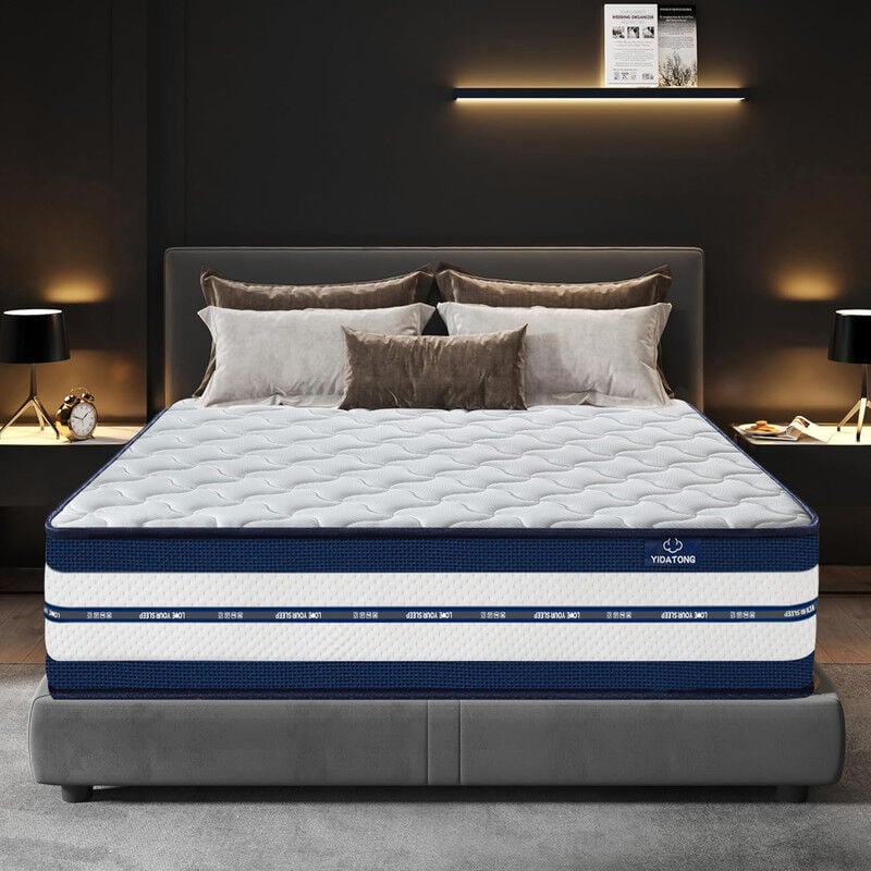 Yidatong - Matelas 140x200 cm Très épais 25cm hybride Ressorts ensachés Mousse à mémoire de forme Latex, 7 Zones, Hypoallergénique, fermeté modérée,