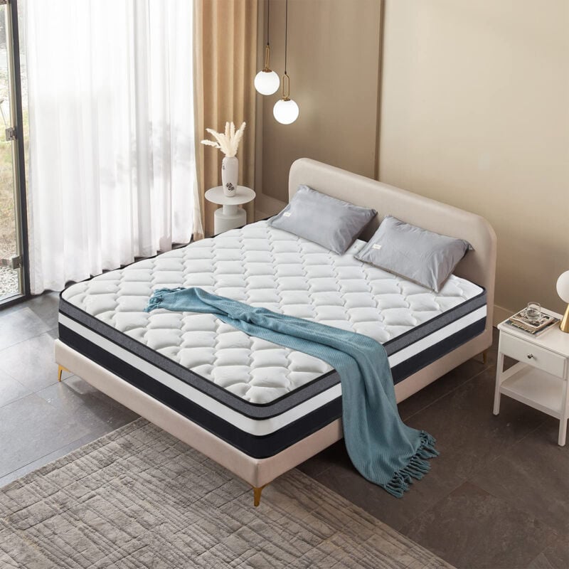 Matelas 140x200 cm - Ép 30cm, Fermeté Moyenne - Mousse rh -Anti-acariens - 10 Zones de Soutien Latex - Premium