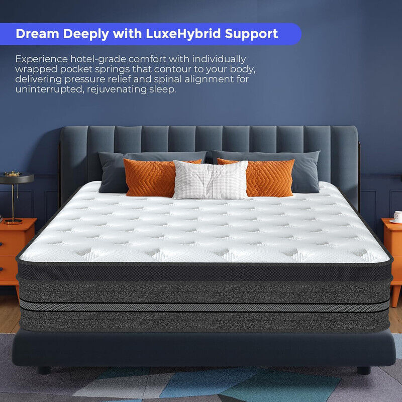 Matelas 140x200 cm - Ép 30cm, Mousse haute densité- Ressorts ensachés -7 zones de confort - Confort Ferme