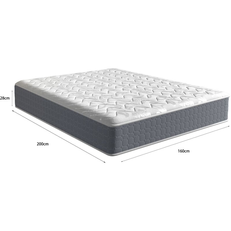 Matelas 160x200 cm à Mémoire de Forme - 28cm de Hauteur - Modèle Moderne