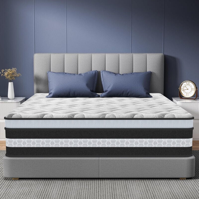 Matelas 160x200 cm, Ép 25cm, Matelas à Ressorts Ensachés et à Mémoire de Forme, Hybride Matelas, 7 Zones de Confort, Moyenne Ferme