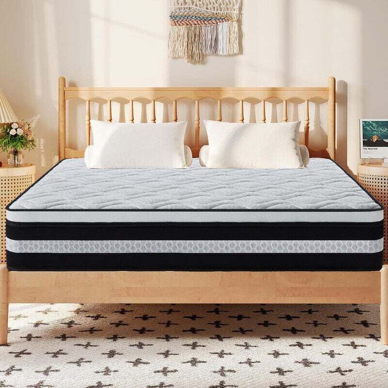 Matelas 160x200 cm, Épais 27 cm, Matelas à Ressorts + Mousse à mémoire de Forme, Matelas de Lit d'Adulte, Confort 7 Zone, Mi-Ferme