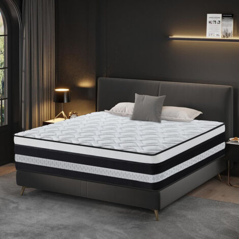 Matelas 160x200 cm, épaisseur 26 cm, ressorts ensachés indépendants plus mousse à mémoire de forme, soutien ergonomique à sept zones, anti-acariens, antibactérien et respirant,respirant et dissipant l