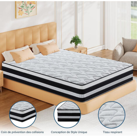 Matelas 160X200 cm, épaisseur 26 cm,7 Zones, Hypoallergénique,fermeté modérée,soutien précis + respirant