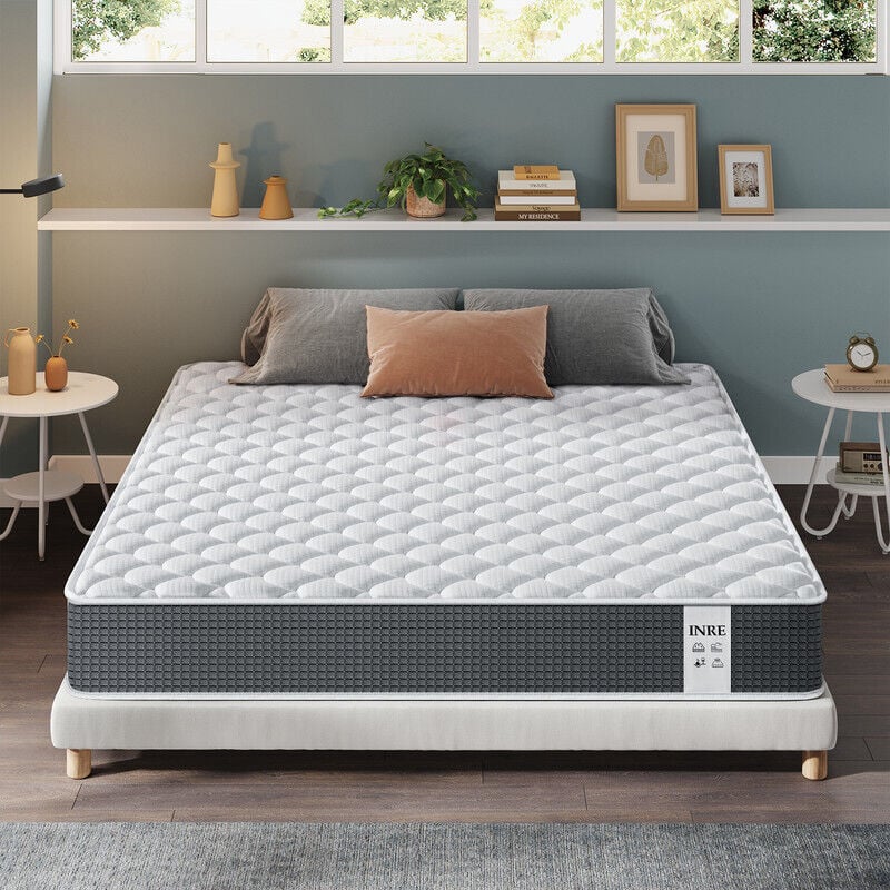 Inre - Matelas 160x200 cm 25 cm, Réversible, Mémoire de Forme, 7 Zones Ergonomiques, Soutien Ferme, Tissu Respirant et Durable