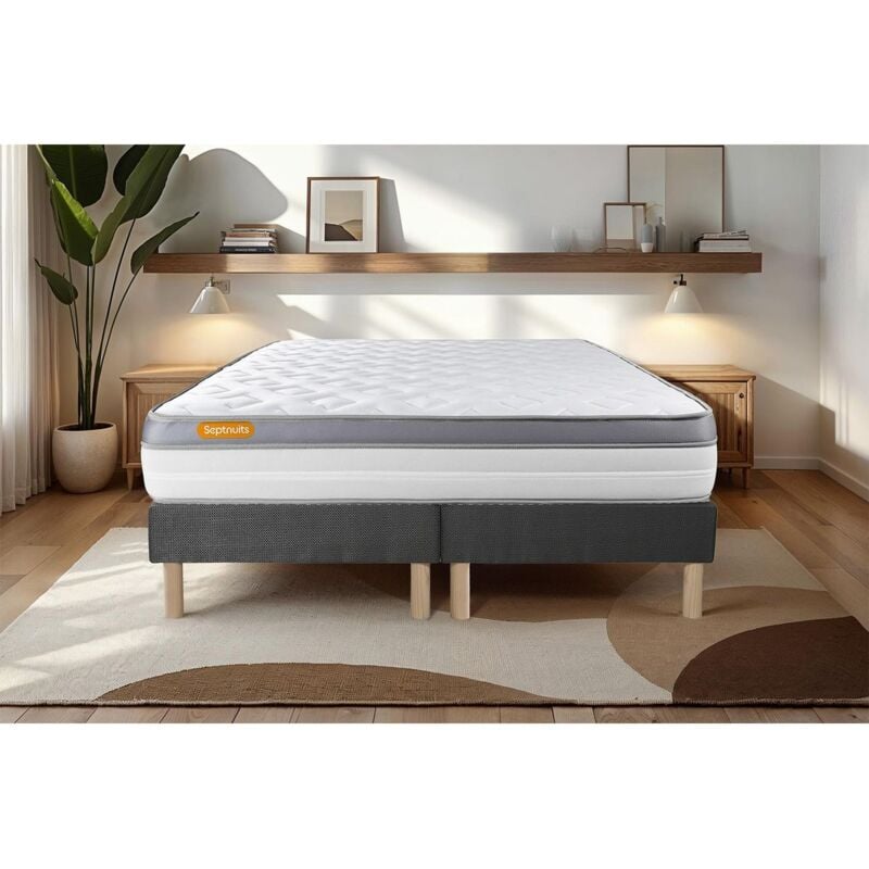 Septnuits - Ensemble matelas sommier Memo zen 160 x 200 cm - Couleur : Gris