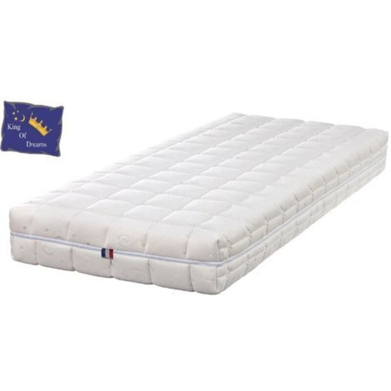 King Of Dreams - Matelas 200x200 avec contact Latex 80 Kg/m3 dehoussable - 21 cm - Soutien Souple + Protège Matelas offert Natural