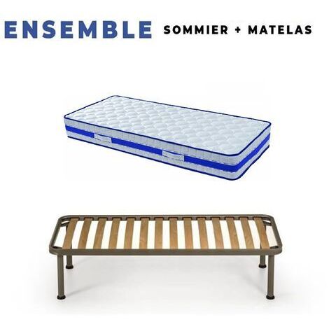 Matelas 70x190 + Sommier démonté + Pieds Offerts - Mousse rembourrage  100 % polesther - âme 100 % polyuréthane poli lattex Indéformable - Hauteur 29 cm - Face Hiver avec Laine - Face été avec Lin - S