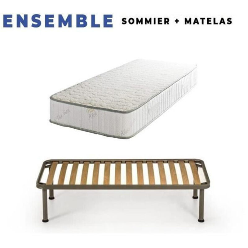 Matelas 140x190 + Sommier Démonté + pieds Offerts Mousse rembourrage 100 % polesther - âme 100 % polyuréthane poli lattex Indéformable - 23 cm - Face