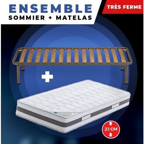Matelas 70x190 + Sommier + pieds + Oreiller Mémoire + Protège Matelas Offerts Mémoire de Forme - 23 cm - Trés Ferme