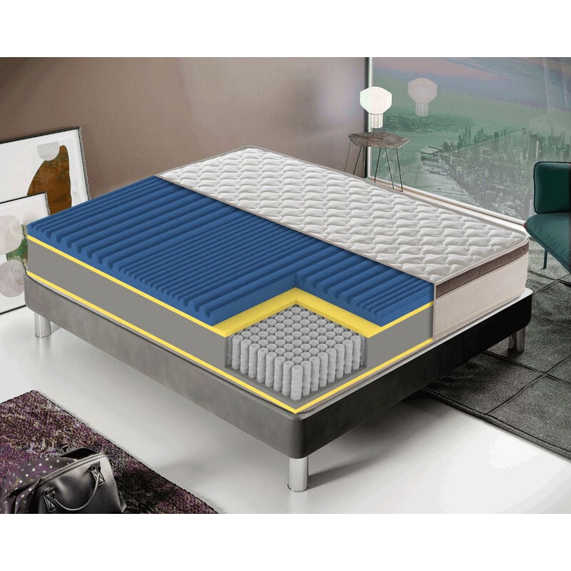 Matelas 160X200 1600 ressorts ensachés – mémoire de forme - housse amovible 7 zones mod Franciacorta
