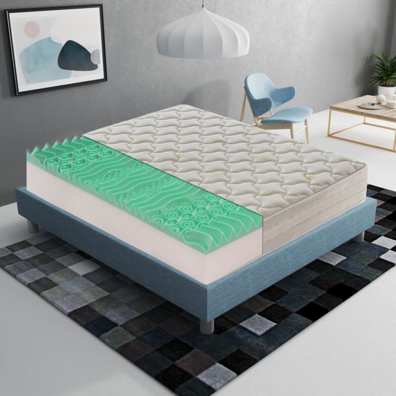 Matelas 140x200 à mémoire de forme avec 5 cm de mémoire à 9 zones différenciées hauteur 25 cm modèle Roma
