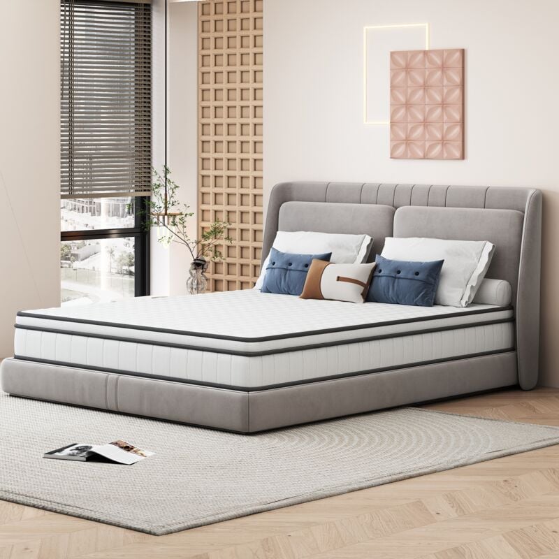 Matelas à ressorts 140 x 190 cm, 25 cm d'épaisseur, Matelas à ressorts ensachés 7 zones, fermeté modérée, confortable et respirant, matelas à