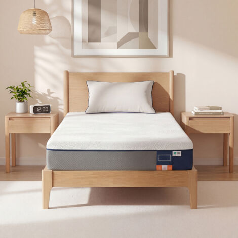 Matelas 90 x 190 cm, Mousse Mémoire de Forme Gel, Matelas Soutien 7 Zones, Housse Lavable, Chambre, Bleu