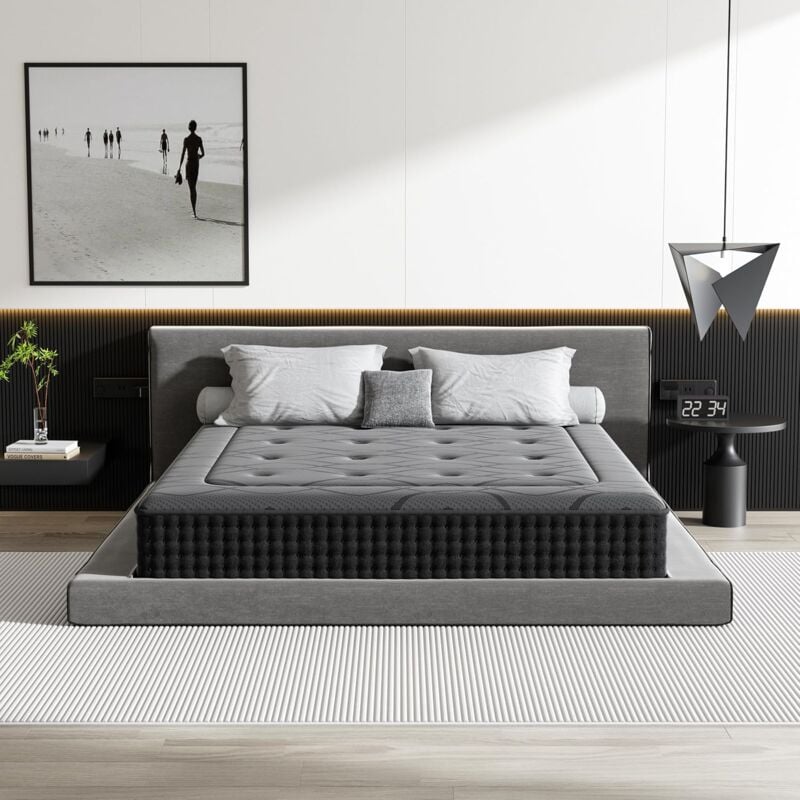 Dewinner - Matelas 140 x 190 x 30 cm Mousse à mémoire de Forme Epaisseur 30 cm, Rembourrage très doux, Ressorts individuels, Absorbant l'humidité,