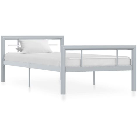 Matelas 90 x 200 cm - vidaXL Cadre de lit sans matelas gris et blanc métal 90x200 cm - Lit élégant