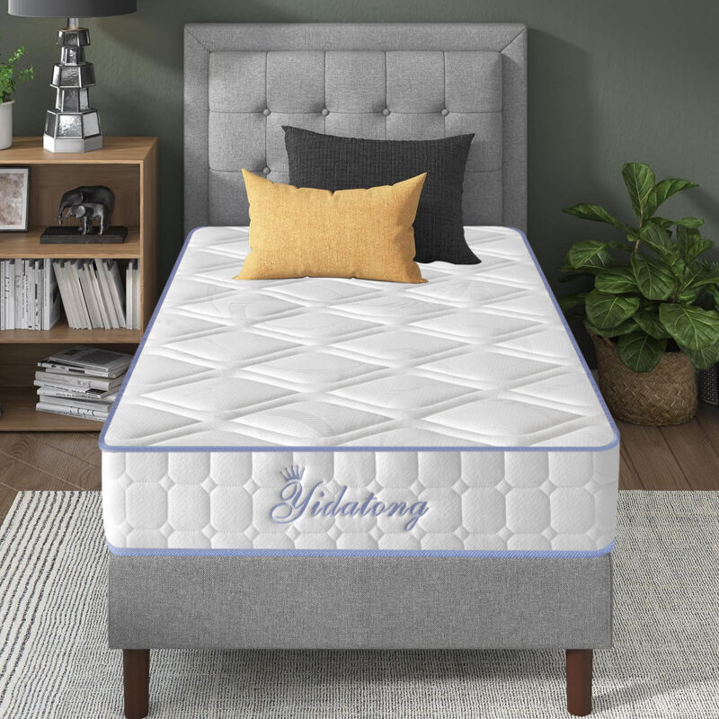 Matelas 90x190 cm + Drap housse 100% coton gris - Blue Latex -Mousse ondulée confortable - Mémoire de forme - 7 Zones - Ép 24cm