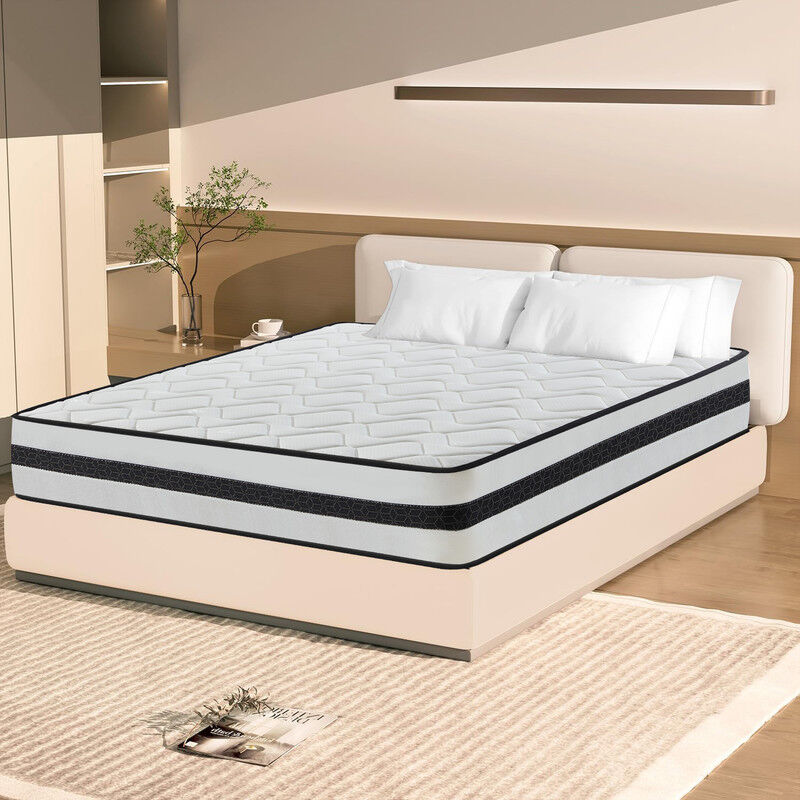Matelas 140x190 cm - Ép 23cm - Matelas à Ressorts ensachés et à mémoire de Forme, fermeté Moyenne et durabilité, Soutien au Confort