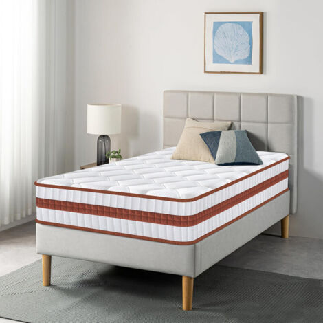 Matelas 90x190 cm - Ép 26 cm - Mousse A Mémoire De Forme Adaptabilité Optimale -Ressorts ensachés indépendants-Tissu hautement respirant-Blanc