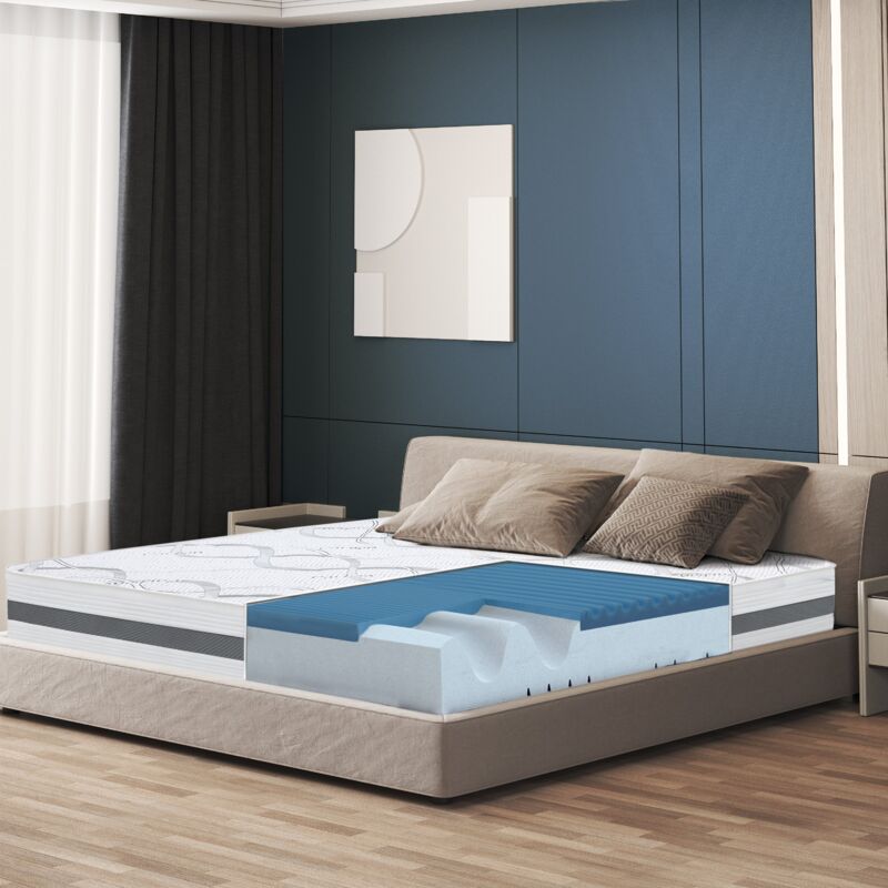 Matelas à mémoire de forme 130 x 175 22 cm de haut Tissu hypoallergénique et respirant Propriétés orthopédiques et automodelantes Produit en Italie