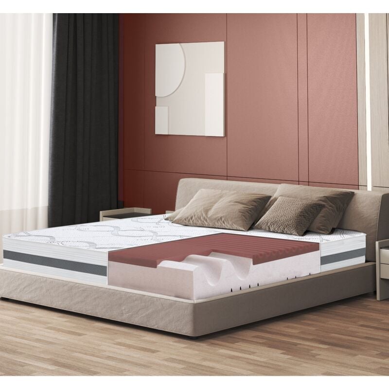 Matelas à mémoire de forme 200 x 200 27 cm de haut Tissu hypoallergénique et respirant Propriétés orthopédiques et automodelantes Produit en Italie