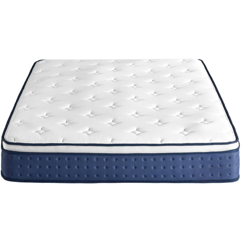Matelas à Mémoire de Forme Gel, 140 x 190 cm, Hybride Ressorts Ensachés, Soutien 7 Zones, Housse Respirante, Bleu
