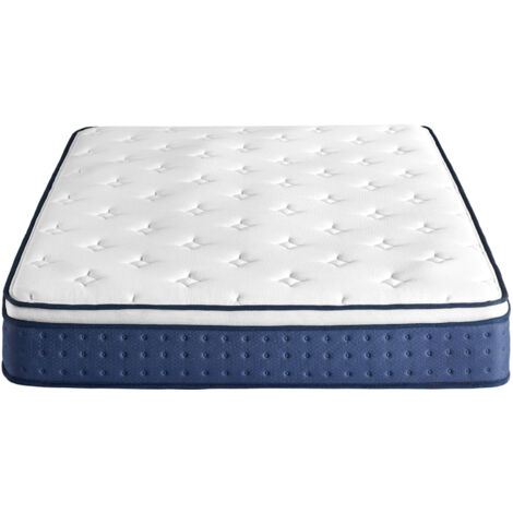 Matelas à Mémoire de Forme Gel, 140 x 190 cm, Hybride Ressorts Ensachés, Soutien 7 Zones, Housse Respirante, Bleu