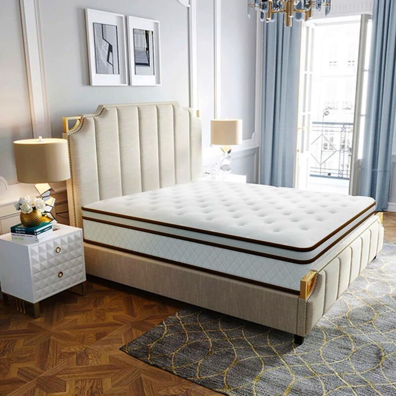 Matelas à Ressort 140x190x24 cm, Ressorts ensachés, Mousse mémoire Wowttrelax