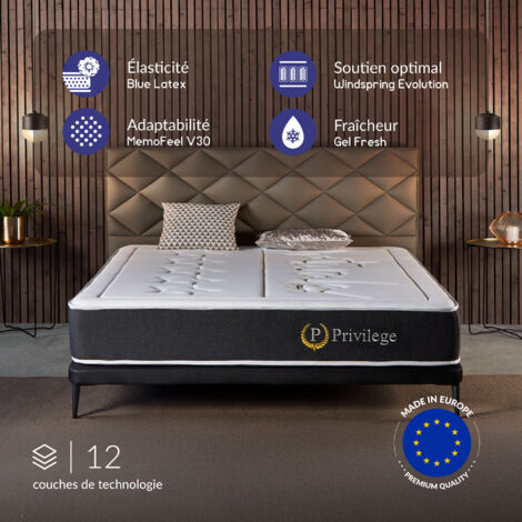 Matelas à Ressorts 160x200 cm - Privilège - Matelas Ressorts Ensachés Haut de Gamme, Multicouches Mousse à mémoire de forme HR + Blue Latex, Confort Mi-Ferme, Épais 26 cm