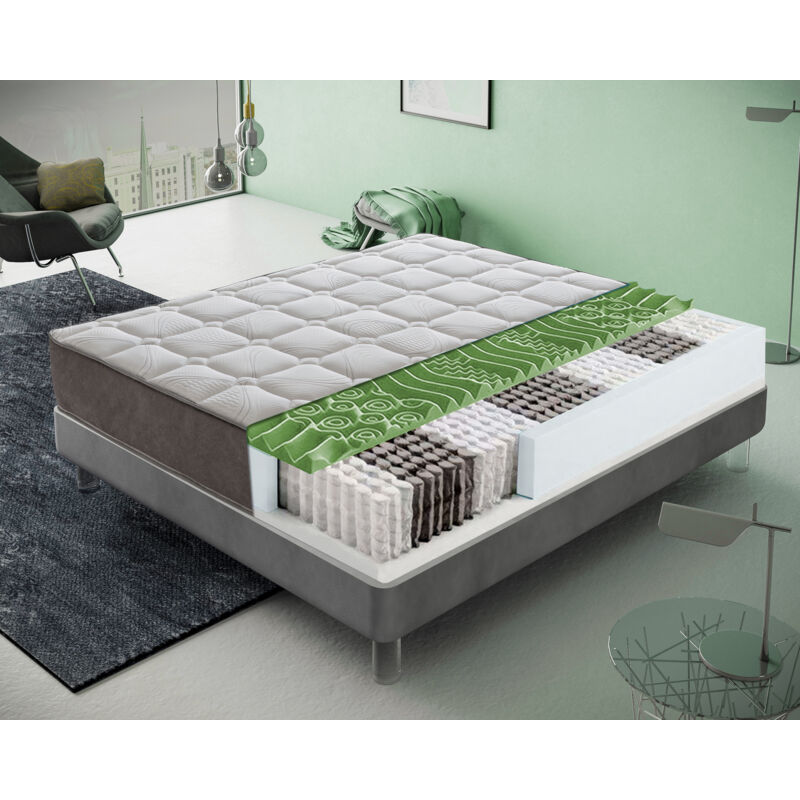 Materassiedoghe - Matelas ressorts ensachés 200x200 cm accueil mémoire de forme epaisseur 25 cm