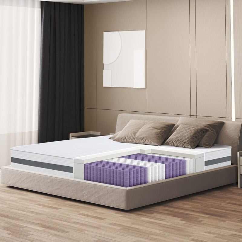 Matelas 140 x 190 à ressorts ensachés Hauteur 20 cm Moyen Rigide, Autoformant, Orthopédique Revêtement hypoallergénique et respirant