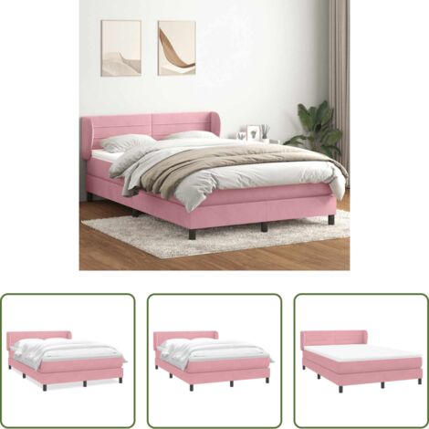 Matelas à ressorts ensachés -  Sommier à lattes de lit avec matelas rose 160x220 cm velours
