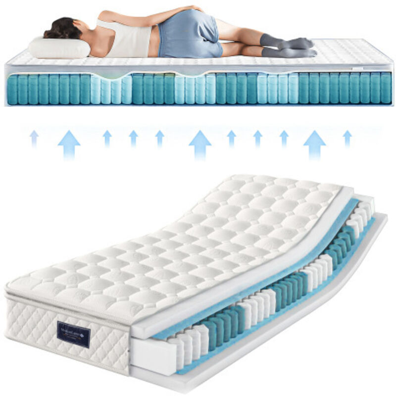 Matelas à ressorts, matelas mousse froide 7 zones, ressorts ensachés, 90x200 cm, 100% certifié Oeko-Tex, surmatelas matelassé en microfibre, sommeil