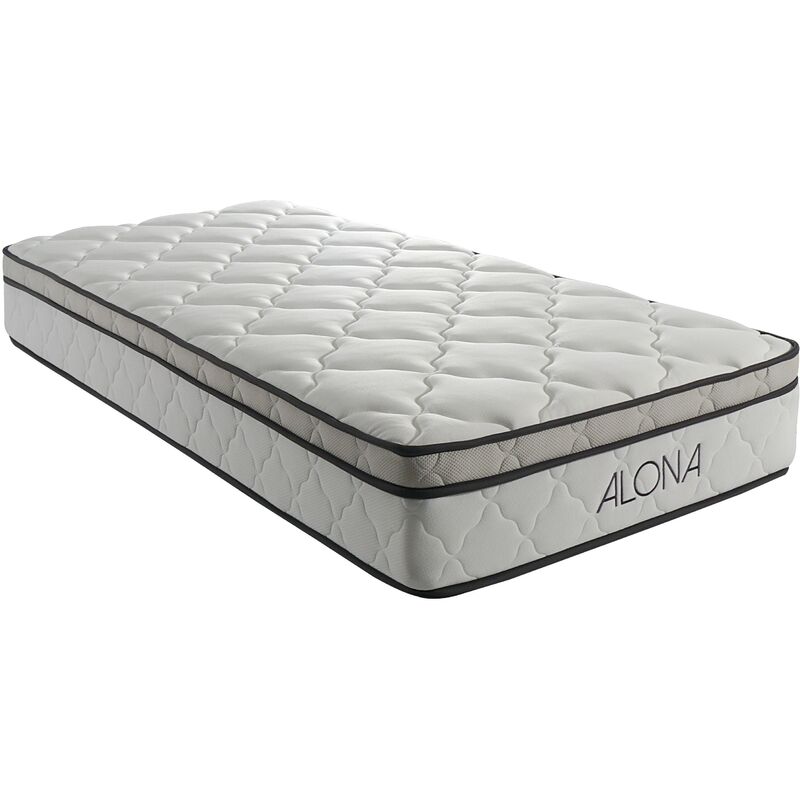 Matelas Alona a Ressorts + Memoire de Forme 80 Kg/m3 + Alese 90x190 Hauteur +/- 25,5 cm - Accueil Moelleux - Soutien Ferme - 5 Zones de Confort -