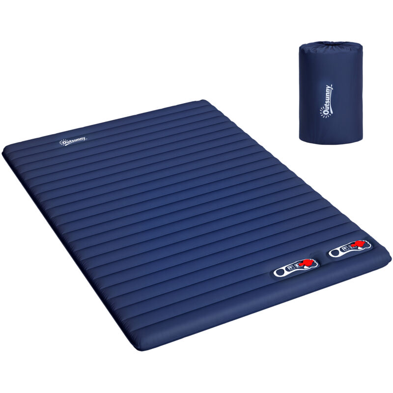 Matelas autogonflant de camping - grand confort 2 personnes - pliable avec sac de transport inclus - dim. 195L x 138l x 10H cm bleu marine