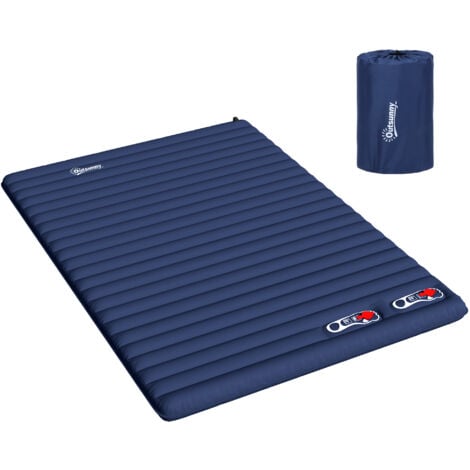 Matelas autogonflant de camping - grand confort 2 personnes - pliable avec sac de transport inclus - dim. 195L x 138l x 10H cm bleu marine