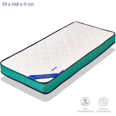Matelas bébé 70x140 CM Epaisseur 11 CM KITYTETY - Noyau perforée et Anti Bactérien – 2 faces ultra respirant - Vert