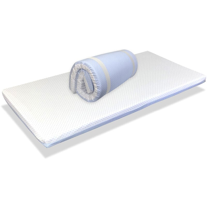 Xaluca - Matelas bebe Pliant pour lit de Voetage mimo 120X60 bleu Epaisseur 5 cm - Dehoussable, lavable, Anti bacterien, facile transporter - dormalit