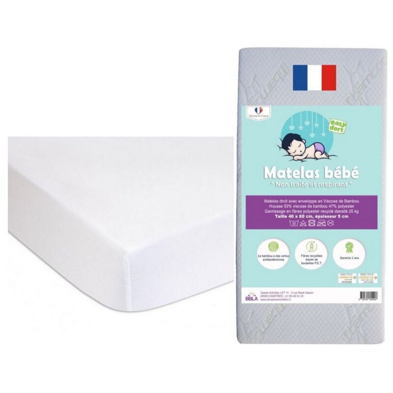 Bbla - Matelas berceau couffin bébé 40x80 + 2 Alèses Coton Bio