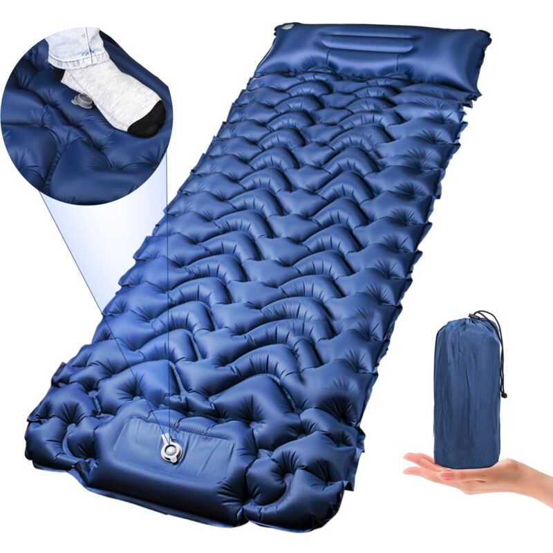 Matelas Camping Autogonflant, Épaissir Matelas Gonflable 1 Place avec Oreiller, Tapis de Couchage Randonnée Ultra Léger avec Pompe à Pied, Matela