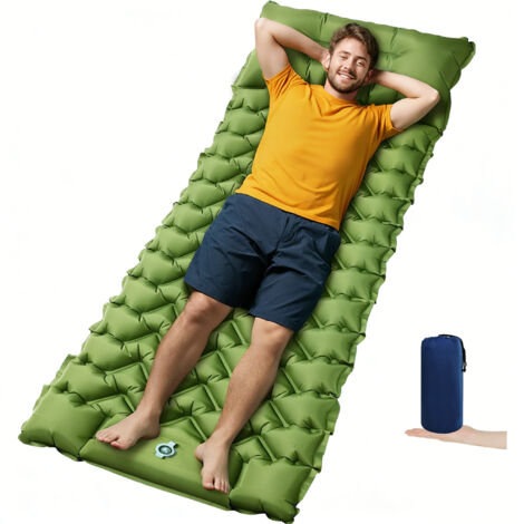 Matelas Camping de d'épaisseur, Matelas Autogonflant Ultra Léger, Matelas Trekking avec Pompe à Pied et Oreiller pour Tente, Plage, Randonnée