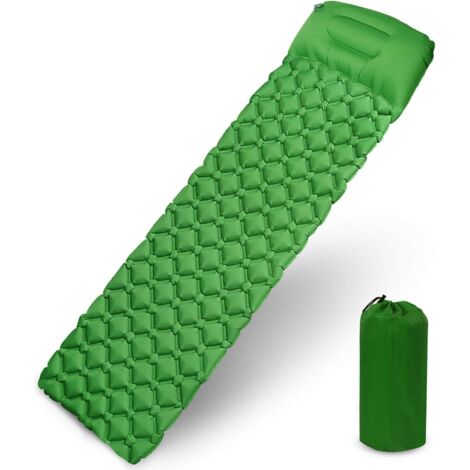Matelas Camping, Tapis de Couchage avec Oreiller de Gonflable Matelas Randonnée Pliable et Imperméable pour Camping, Voyage, Randonnée 190  56  6cm (Vert)
