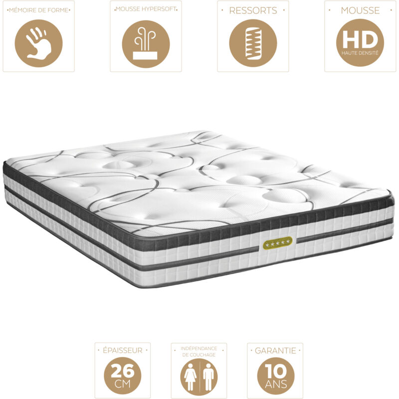 Matelas Concorde Ressorts ensachés Accueil mémoire de forme Ferme - 26cm - 160X200cm
