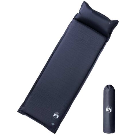 Matelas de camping autogonflant avec oreiller 1 personne gris