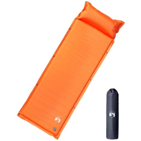 Matelas de camping autogonflant avec oreiller 1 personne orange