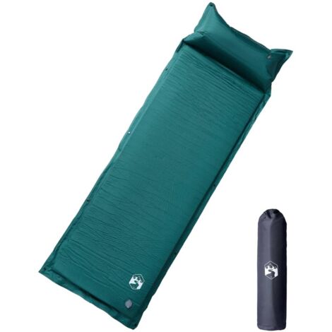 Matelas de camping autogonflant avec oreiller 1 personne vert