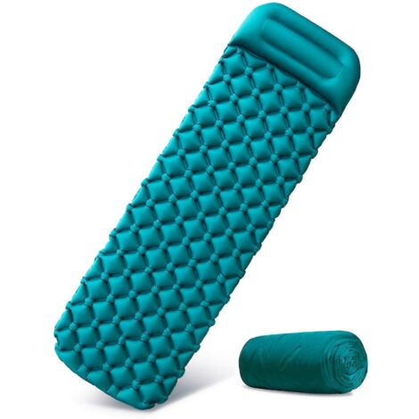 Matelas de camping autogonflant ultra-résistant de 10 cm d'épaisseur, idéal pour la randonnée, la tente et la marche. Matelas avec oreiller intégré.